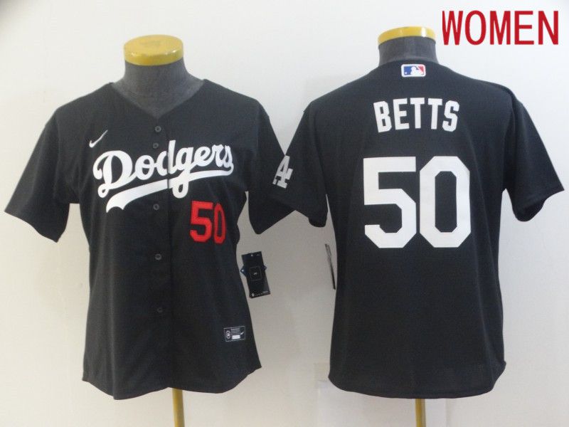 Women Los Angeles Dodgers #50 Betts Black Game 2021 Nike MLB Jersey